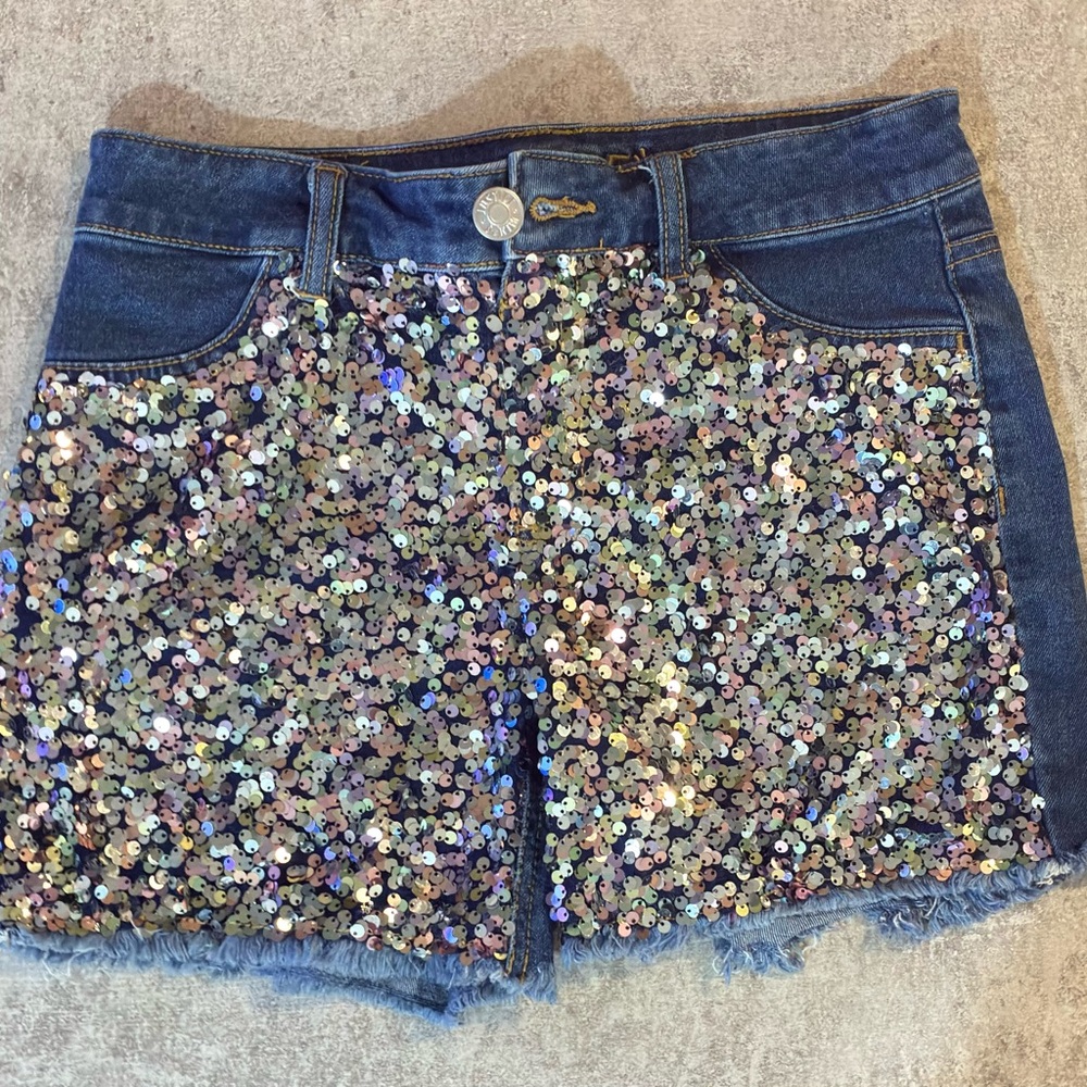 Justice Blue  shorts with Silver Sequins